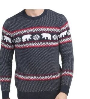 Aspen 100% Cotton Christmas Chunky Sweater Polar Bears Snowflakes Men's Size L
